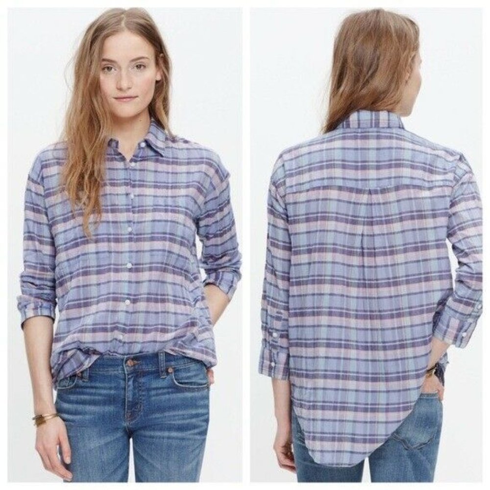 Madewell Plaid Shrunken Trapeze Shirt Gauze Tunic - Picture 2 of 8
